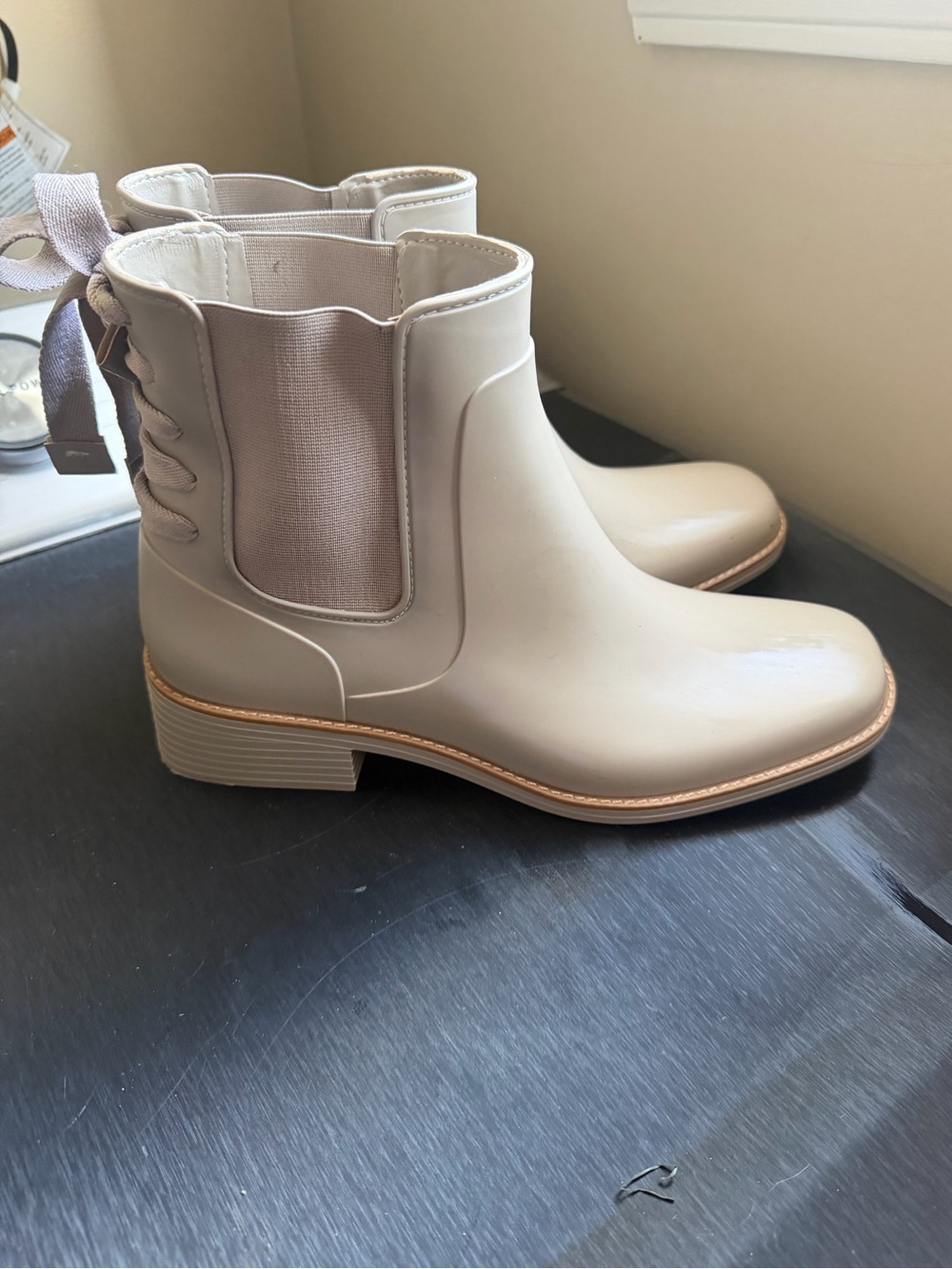 Bernardo Light Beige Ankle Booties with Fabric Tie